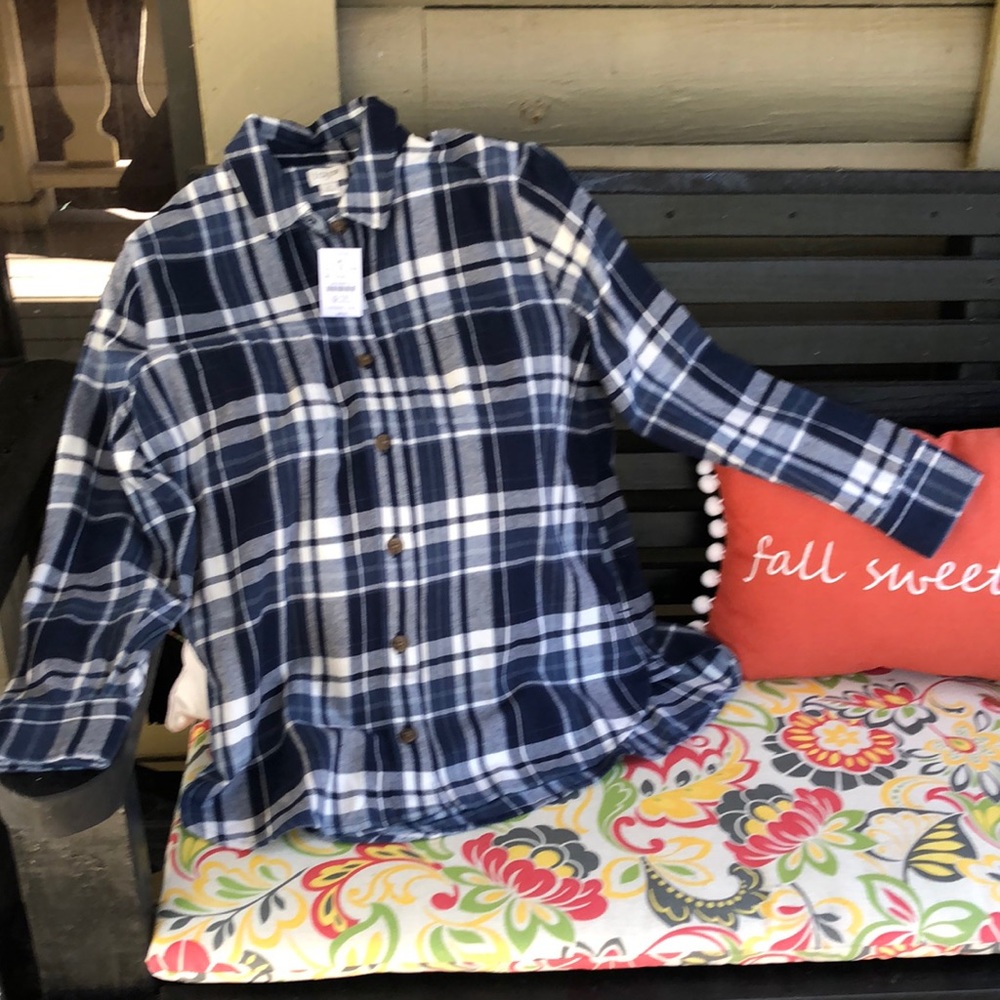 Navy Blue and White Flannel Shirt